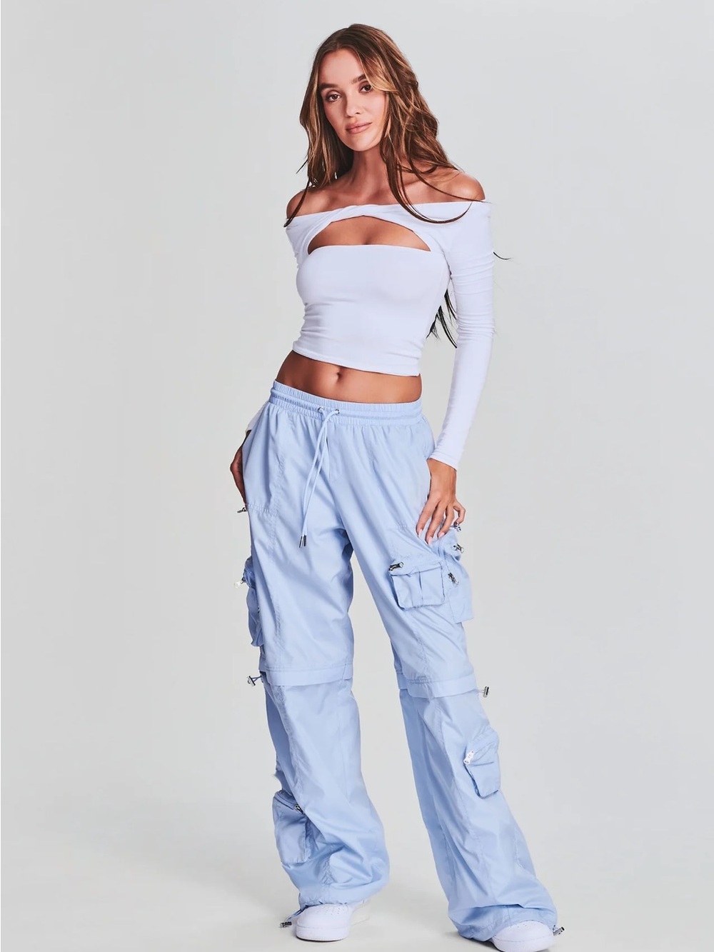 SER.O.YA Off-Shoulder Twist Cutout Long Sleeve